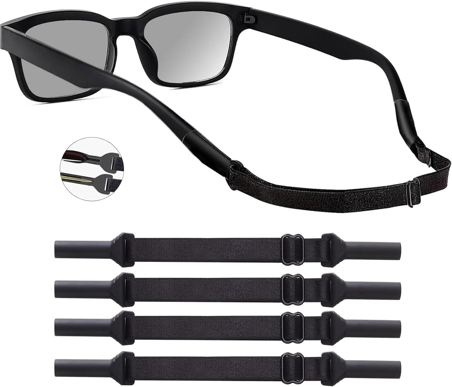 Kids Glasses Strap 4 Pieces Adjustable Toddler Glasses Strap Black Baby Sunglasses Strap Only Kids Eyeglasses Straps and Infant-Eyewear Retainers for Boys and Girls Age 0-3 Years (5-8 Inches) 1