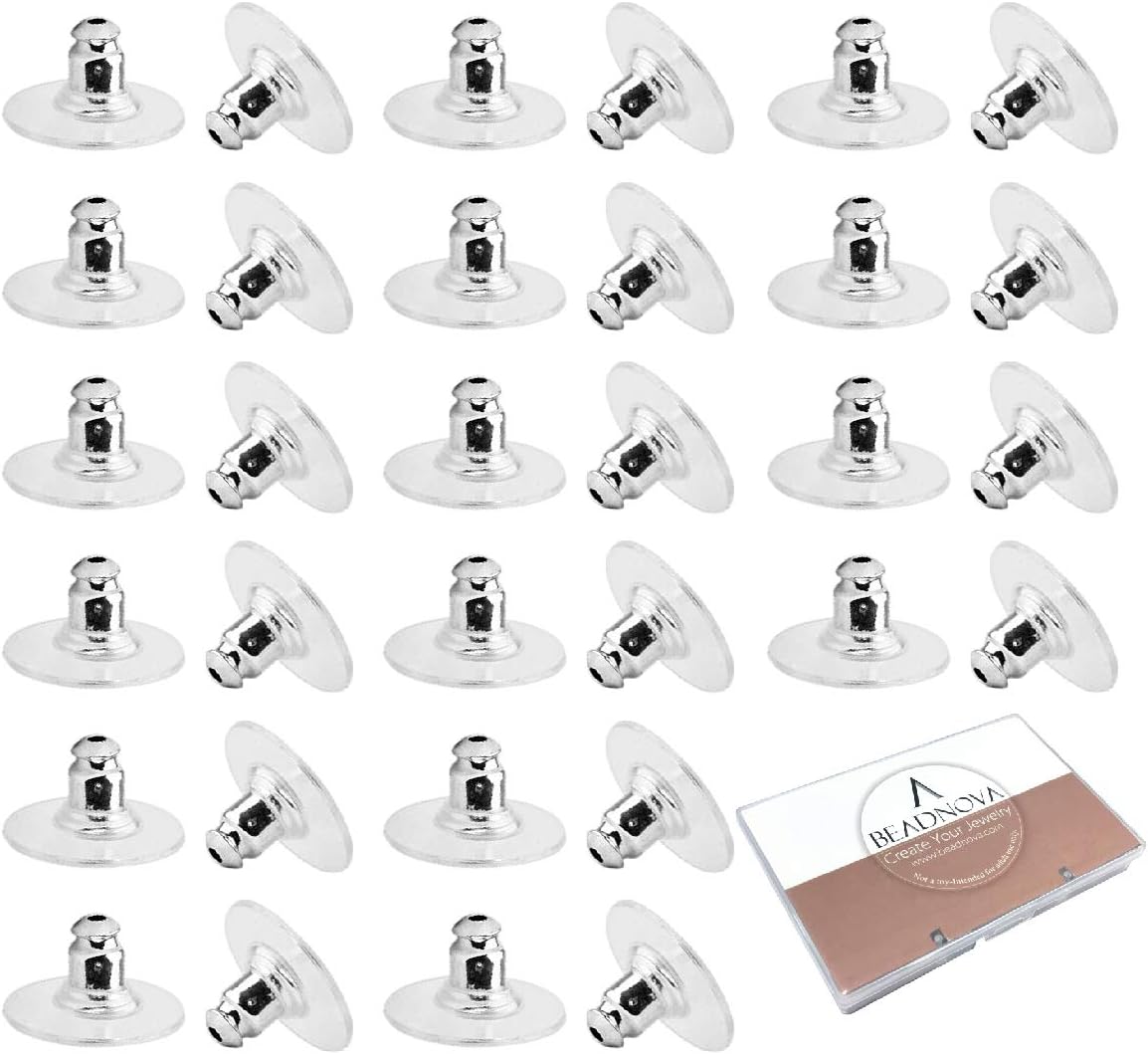 Earring Backs Replacements Earring Backing Silver Plated Pierced Hypoallergenic Ear Stud Backs Stoppers Safety Bullet Clutch Earstud Backings with Pad for Posts (120pcs)