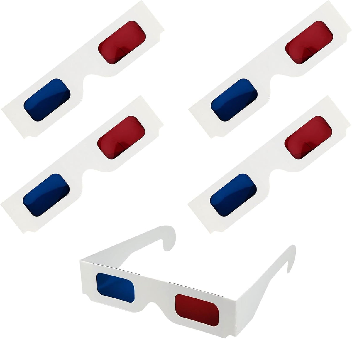 5 Pcs 3D Paper Glasses, Red and Blue Anaglyph Cardboard Glasses with White Frame for Movies, TV, and Films