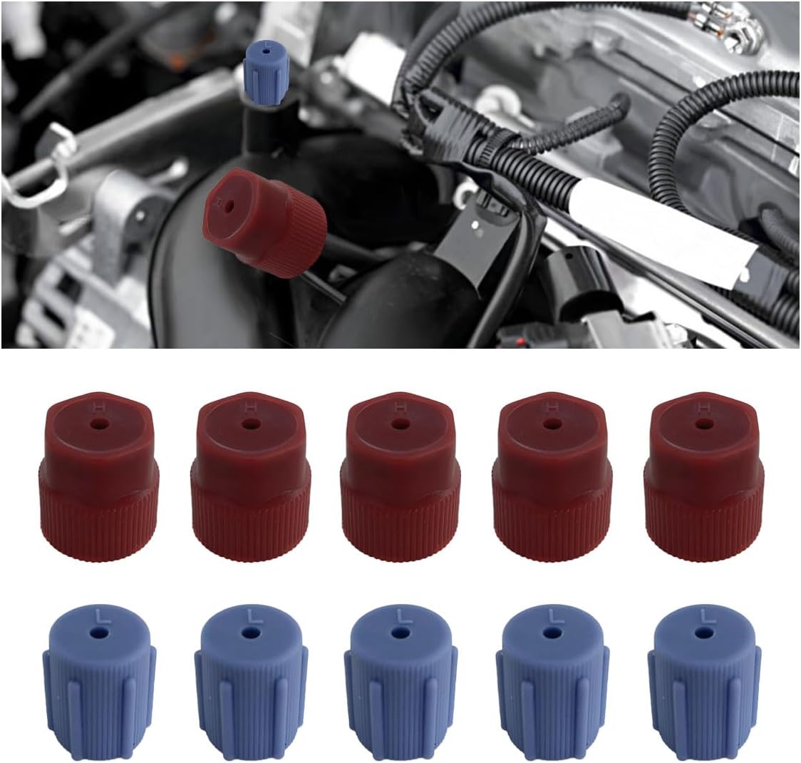 10PCS R134a Cap 13mm & 16mm Air Conditioning Service AC System Charging Port Caps, R134a A/C System Valve Cap Auto Replacement Leakproof Hat, 5 Blue Low Side & 5 Red High Side, Red&Blue