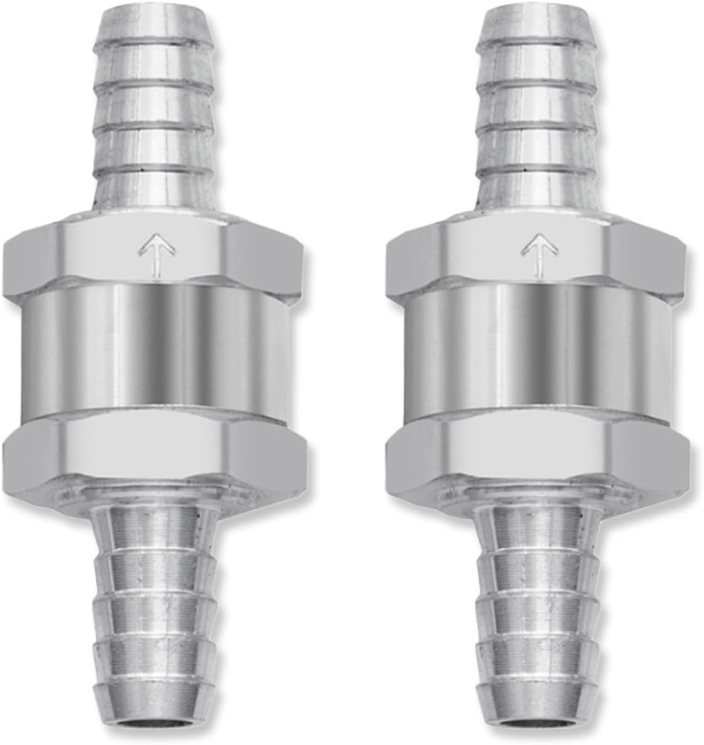 2PCS 3/8" 10mm Non Return One Way Fuel Line Check Valve, Aluminium Alloy Car One-Way Inline Fuel Hose Check Valve for Fuel Line Petrol Diesel Fuel Oil Water (3/8" 10mm)