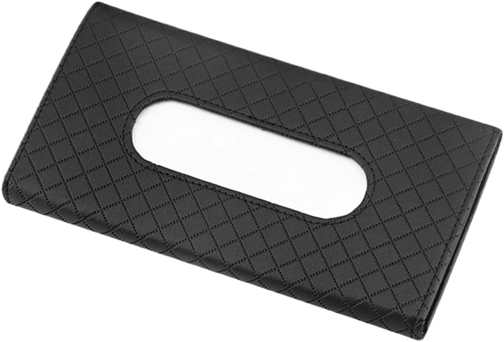 Car Sun Visor Tissue Holder, Leather Tissue Dispenser for Car, Rectangle Car Napkin Holder, Hanging Tissue Clip Holder, Car Mask Holder, Sun Visor Accessory Universal for Most Vehicles (Black)