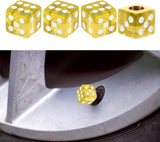 4PCS Acrylic Dice Style Tire Valve Stem Cap, Car Air Caps Tire Valve Stem Covers with Rubber Ring, Auto Wheel Valve Dust Proof Cover Universal for Cars, Bikes, Trucks, SUVs, Motorcycles (Yellow)