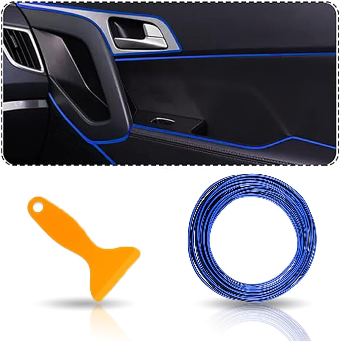 Car Interior Trim Strips, Universal 32.8ft/10m Decorative Styling Door Dashboard Vehicle Moulding Trim, DIY Auto Interior Filler Insert Flexible Strip with Installing Tool (Blue, 10m)