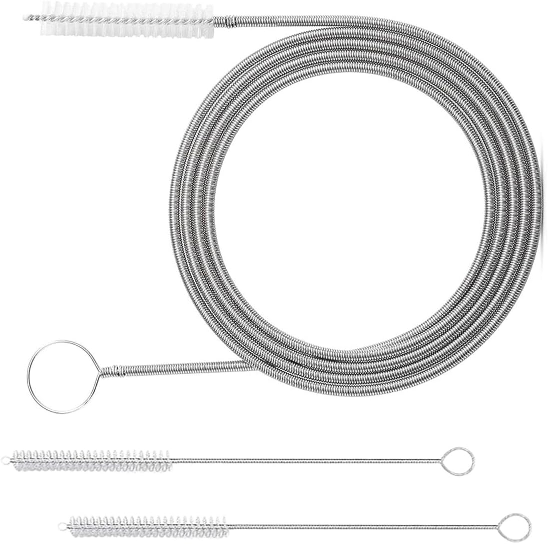 60 Inch Long Drain Wire Brush Hose Flexible Feeding Tube Pipe Cleaning Brush - Nylon Stainless Steel Auto Sunroof Drain Cleaning Tool & 2 Slim Straw Cleaning Brush for Cars, Fridges
