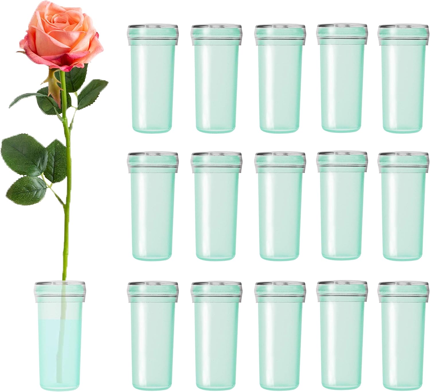 Flower Water Tubes 1.6 Inch Plastic Water Tubes for Flowers Floral Vials with Caps for Decoration Arrangement (Green, 60 Pcs)