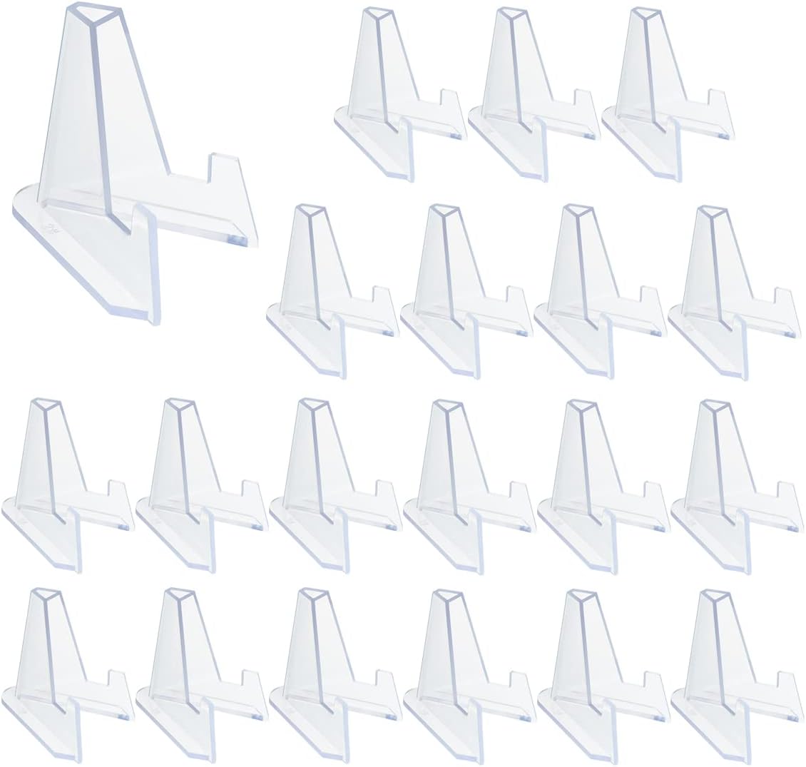 20 Packs Acrylic Easel Stands Display Stand Mini Clear Holder for Displaying Small Artworks, Coins, Pocket Watches, Challenge Medals (2.12x 1.4 Inch)
