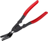 Red trim removal pliers with a carbon steel head and PPE handle.