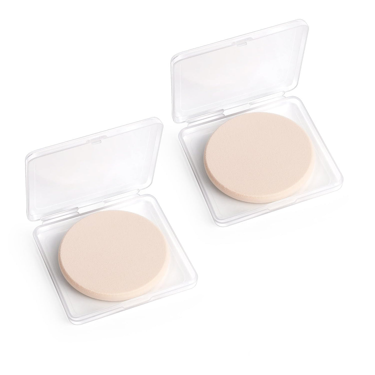 2 Pcs Makeup Sponges with Travel Case, Facial Primer Compact Powder Puff, Cosmetics Blush Applicators Sponges for All Skin Types Wet and Dry Dual Use (Round)