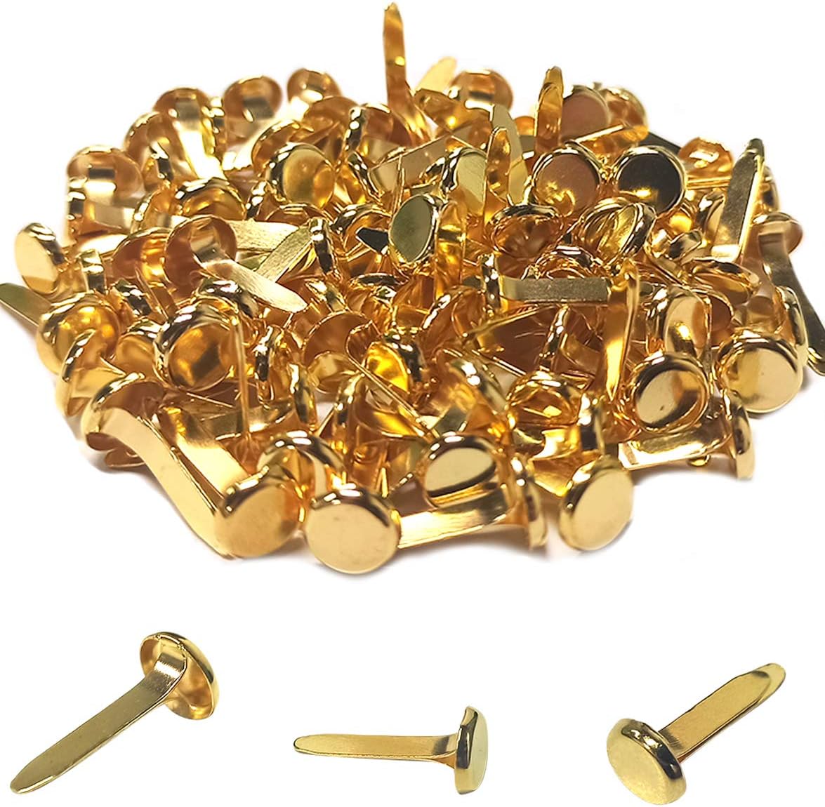 100 Pcs Brass Paper Fasteners, 8x17mm Plated Mini Brads for Scrapbooking Crafts DIY Projects (Gold)
