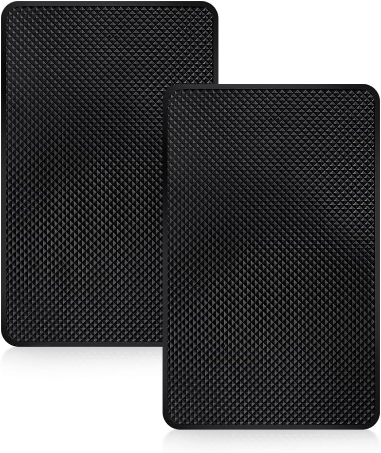 2 Pack Car Dashboard Anti-Slip Rubber Pad, Car Dashboard Non Slip Mat, Black Grid Anti Slip Sticky Pad for Cell Phone, Sunglasses, Keys Electronic Devices (7.5""x 4.7"")