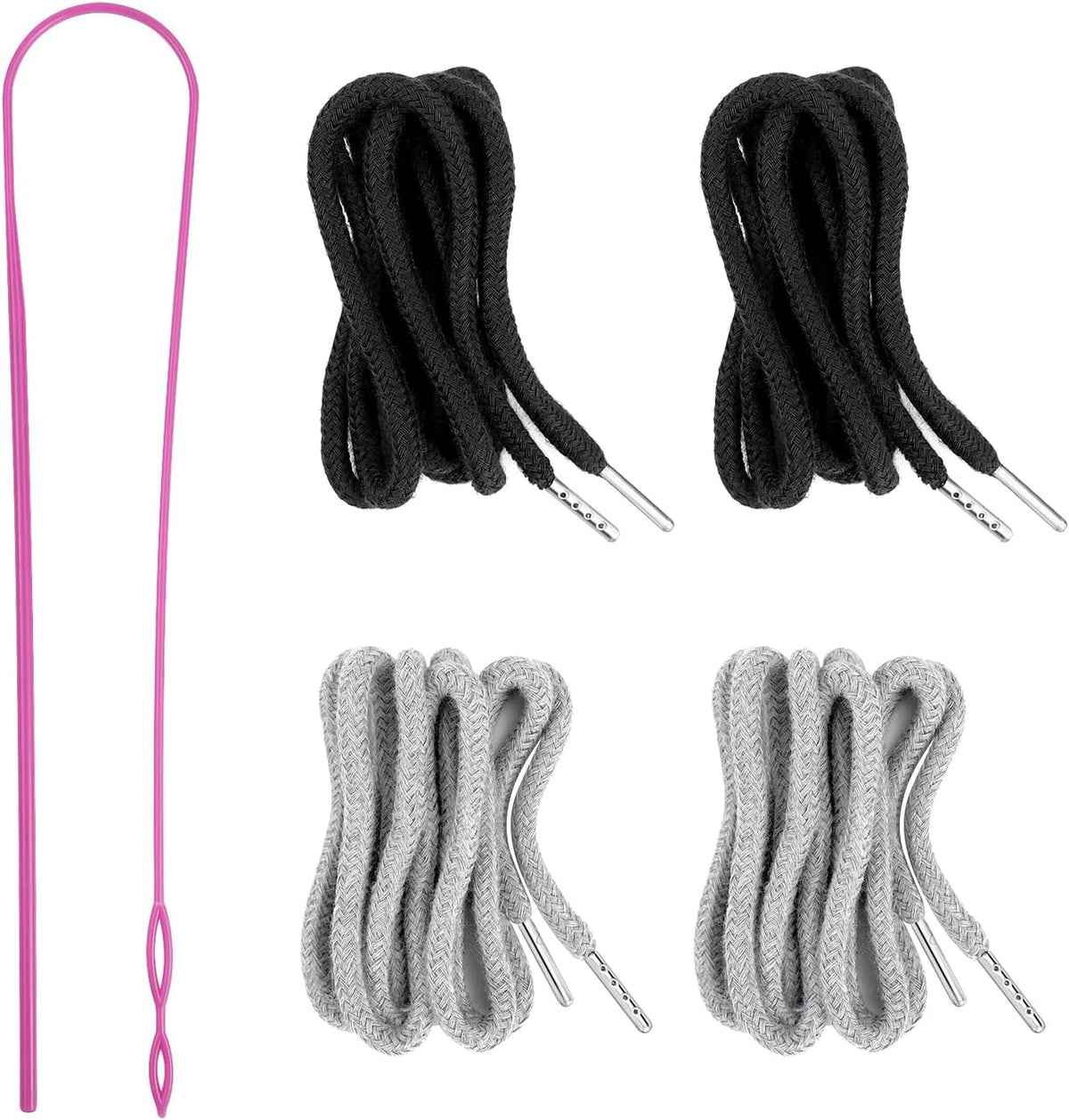 4Pcs Drawstring Cords with 1 Threader Tool, 51 Inch Replacement Drawstring for Sweatpants Jackets Swim Trunks Pants Shorts Hoodies (2 Black, 2 Gray, 51 inches)