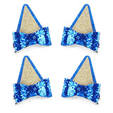 2 Pairs Blue Ears Hair Clips with Bows Glitter Hair Barrettes for Theme Party Supplies Cosplay Halloween Costume Birthday Decorations