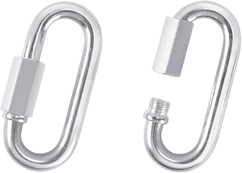 2 Pack M5 D-Shape Silver Steel Quick Link Carabiner, Chain Hooks for Outdoor Traveling Equipment, Connecting Hammock (M5-1.9 Inch / 4.8 cm)