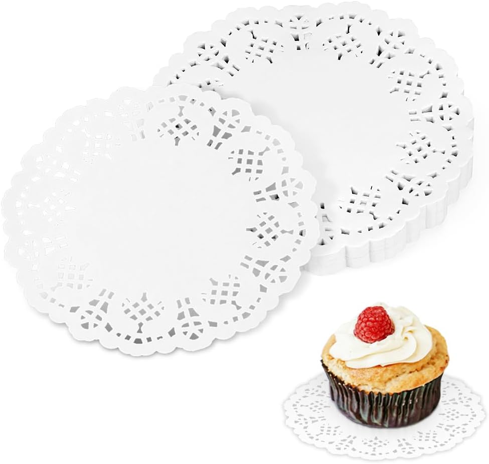 150 Pieces White Lace Paper Doilies Disposable Lace Paper Doilies for Tables, Round Paper Doilies for Cakes Crafts Party Weddings Tableware Decor (4.5 inch)
