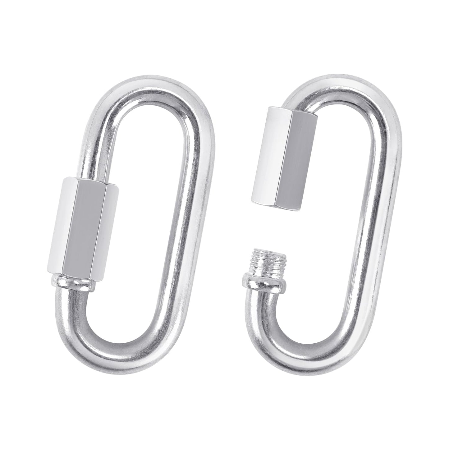 2 Pack M10-3.5 Inch / 9 cm Chain Quick Links, Galvanized Screw Carabiner, D-Shape, Silver, 551Lbs Load, Ideal for Outdoor Traveling Equipment, Connecting Hammock, Camping, Fishing, Hiking