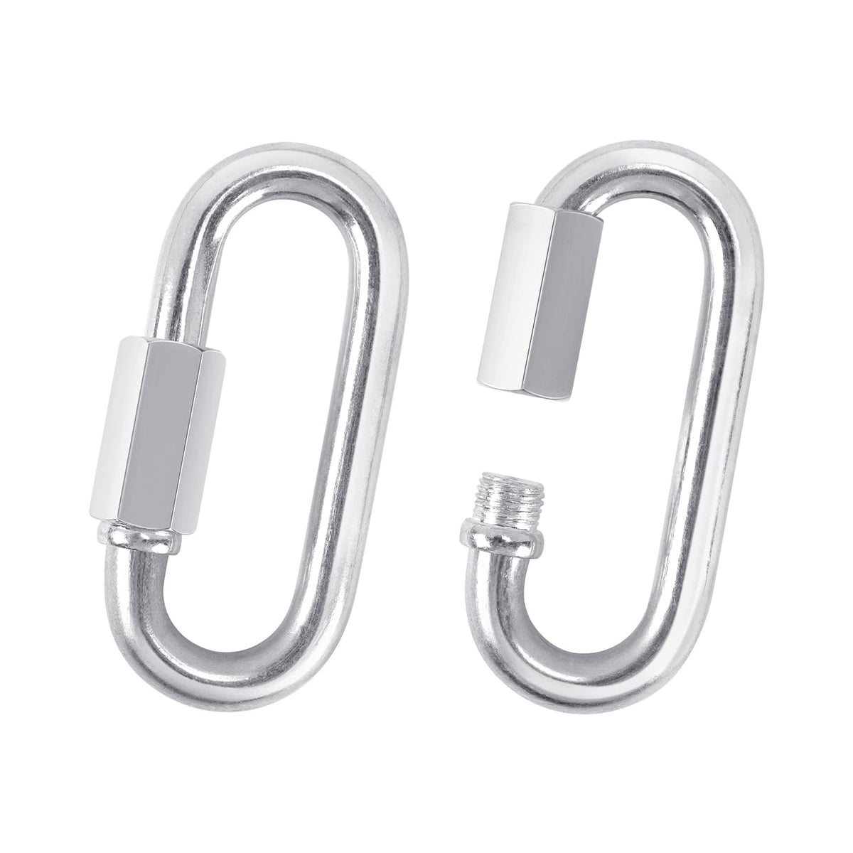 2 Pack M10-3.5 Inch / 9 cm Chain Quick Links, Galvanized Screw Carabiner, D-Shape, Silver, 551Lbs Load, Ideal for Outdoor Traveling Equipment, Connecting Hammock, Camping, Fishing, Hiking