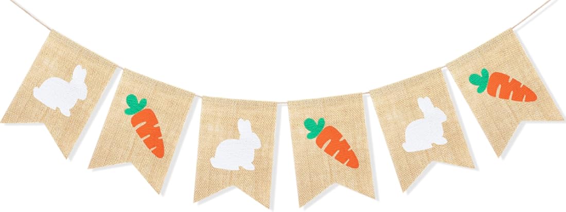 Easter Bunny Carrot Banner Garland Happy Easter Day Decorations for Mantle Fireplace Spring Themed Baby Shower Birthday Party Supplies