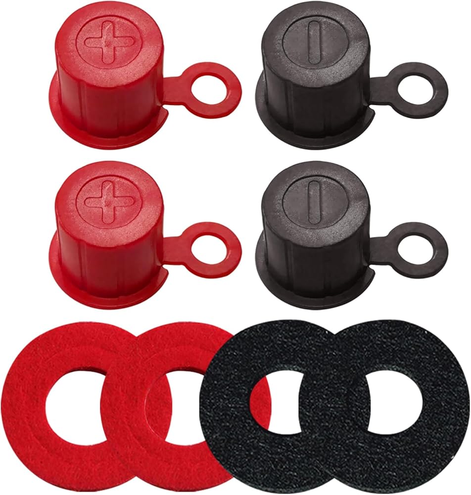 Top Post Plastic Battery Post Caps, Battery Post Terminal Cover Insulator Protector W/Washers for Car, Vehicle, RV and Boat (Cap, 2 Sets)