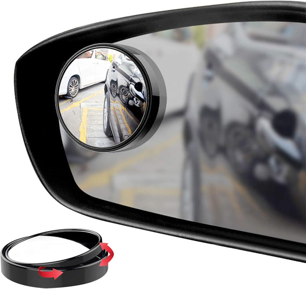 2" Round Blind Spot Mirror, 360 Degree Adjustabe HD Glass and ABS Housing Convex Round Stick-On Mirror for Car (Black, Pack of 2)