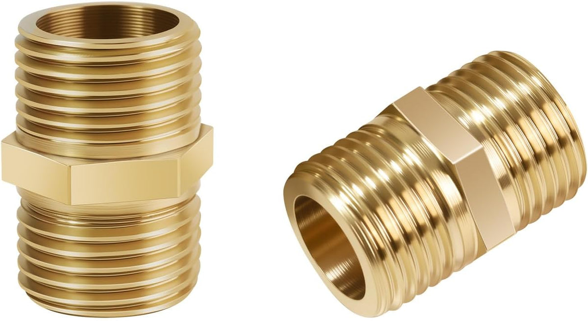 1/2 Inch Npt Brass Nipple Male To Male Pipe Fitting Adapter, Straight Connector for Hose, Brass Fittings (1/2 inch x 1/2 inch NPT Male2 Piece)