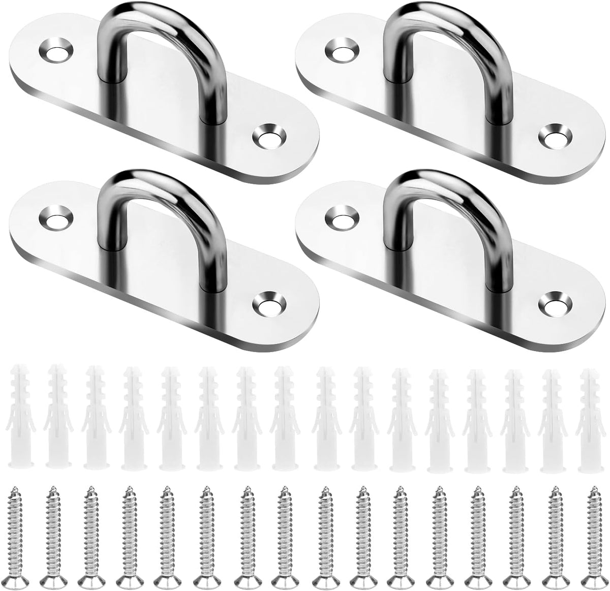 4 Pcs 3.1 Inch 304 Stainless Steel Pad Eye Plate with Screws - Marine Hardware Hooks for Rope - Pad Eye Hook & Eye Plate