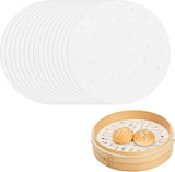 100 Pcs Bamboo Steamer Liner - 10" Round Steam Paper With Holes, White Anti-Stick Steamer Paper for Dumplings and Cooking