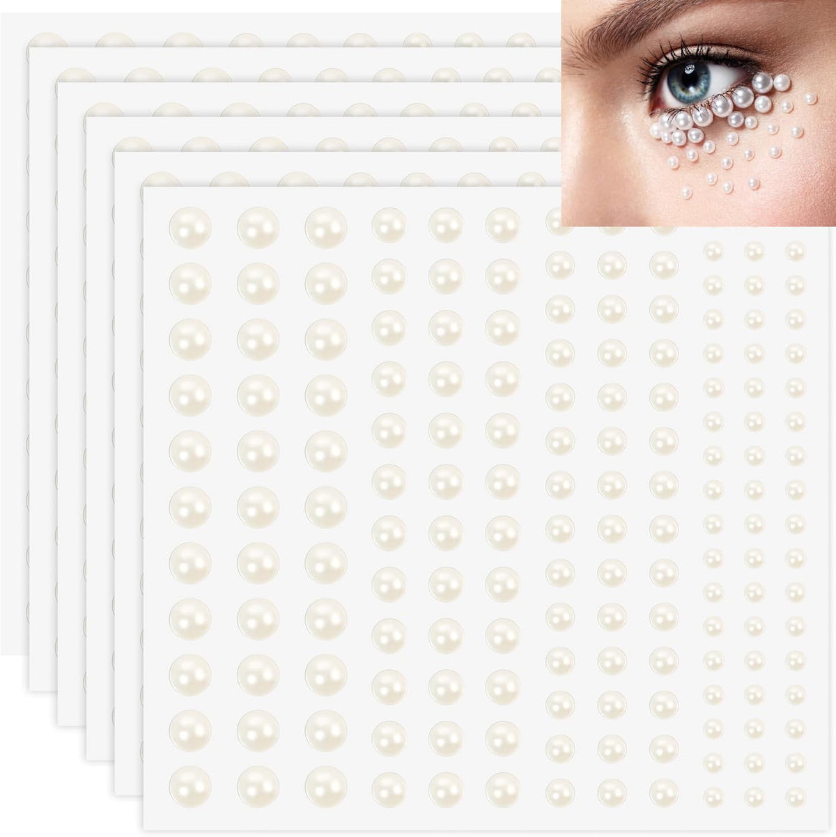 990pcs Self-Adhesive Pearl Stickers for Hair and Crafting - Flat Back Pearls in 4 Sizes (3mm/4mm/5mm/6mm) - Perfect for Makeup, Nails, Scrapbooking, Decor (Milky)