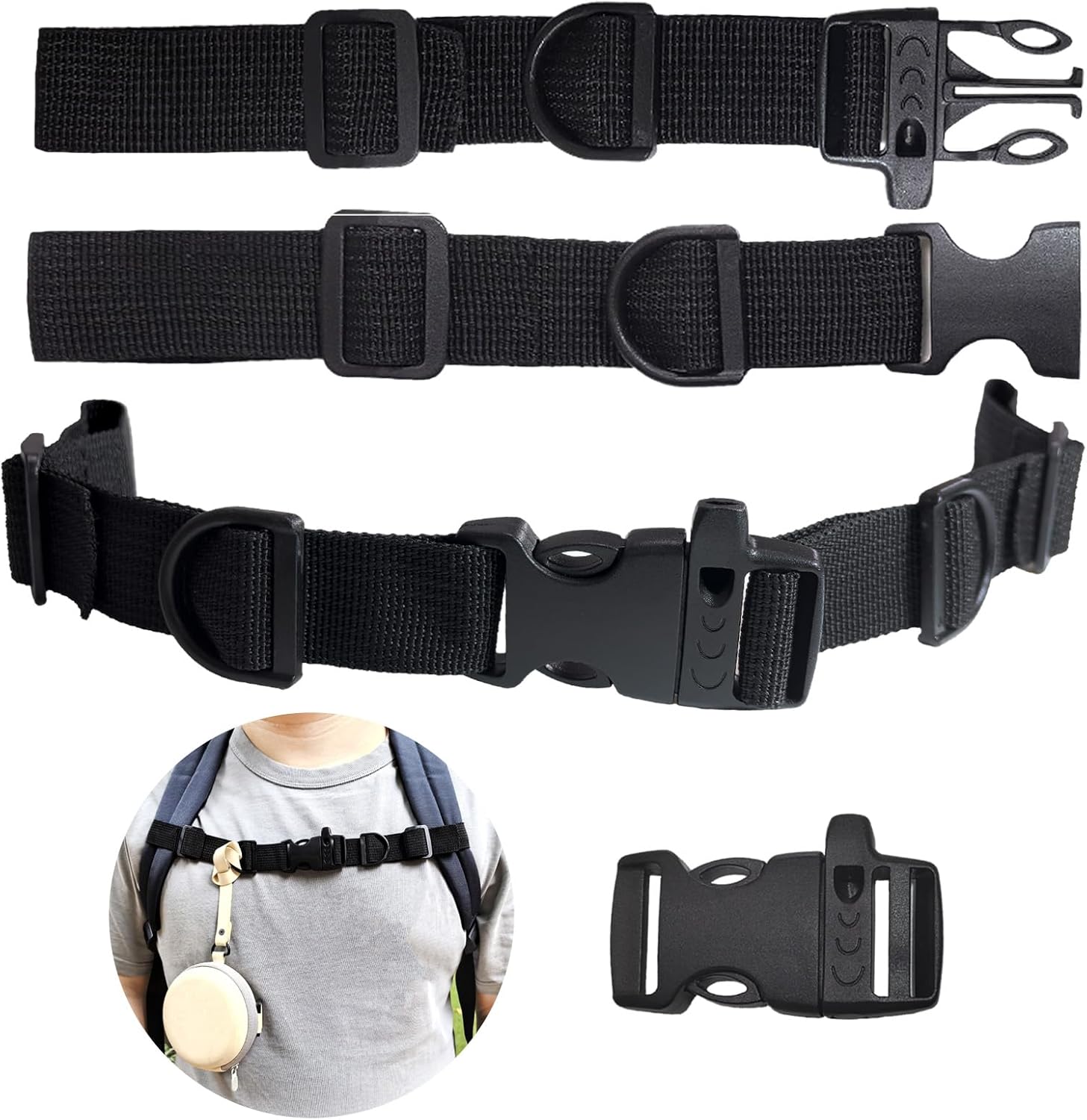 2 PCS Backpack Chest Strap Add on, Adjustable Sternum Straps for Backpacks and Schoolbag, Heavy Duty Backpack Waist Strap Chest Belt with Whistle Quick Release Buckle and Slide Lock for Hiking Jogging