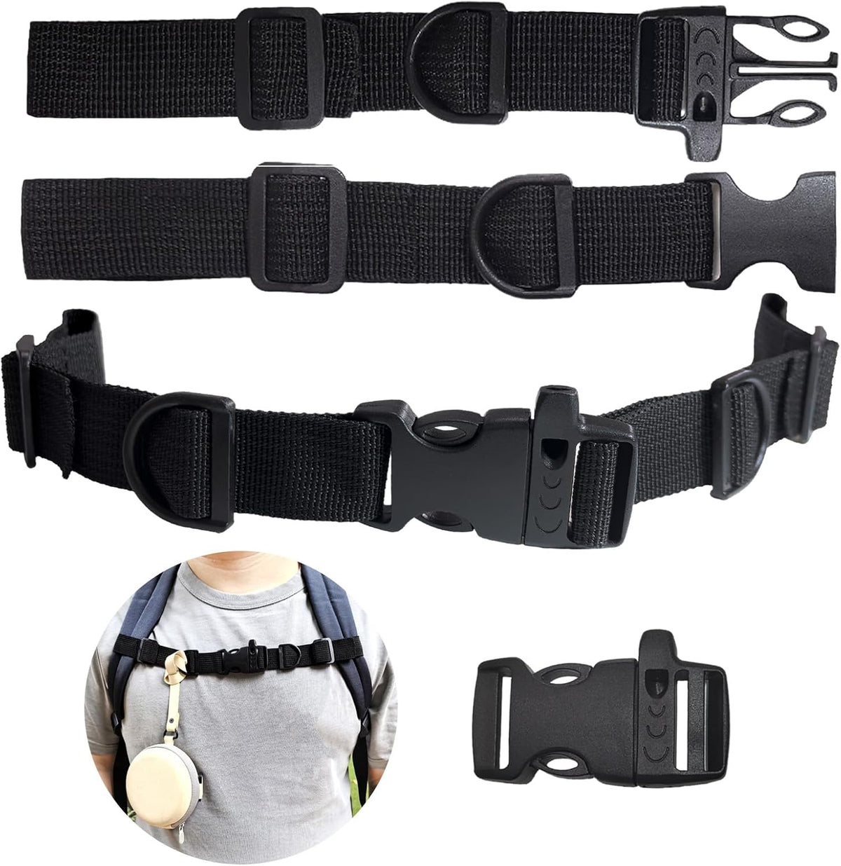2 PCS Backpack Chest Strap Add on, Adjustable Sternum Straps for Backpacks and Schoolbag, Heavy Duty Backpack Waist Strap Chest Belt with Whistle Quick Release Buckle and Slide Lock for Hiking Jogging