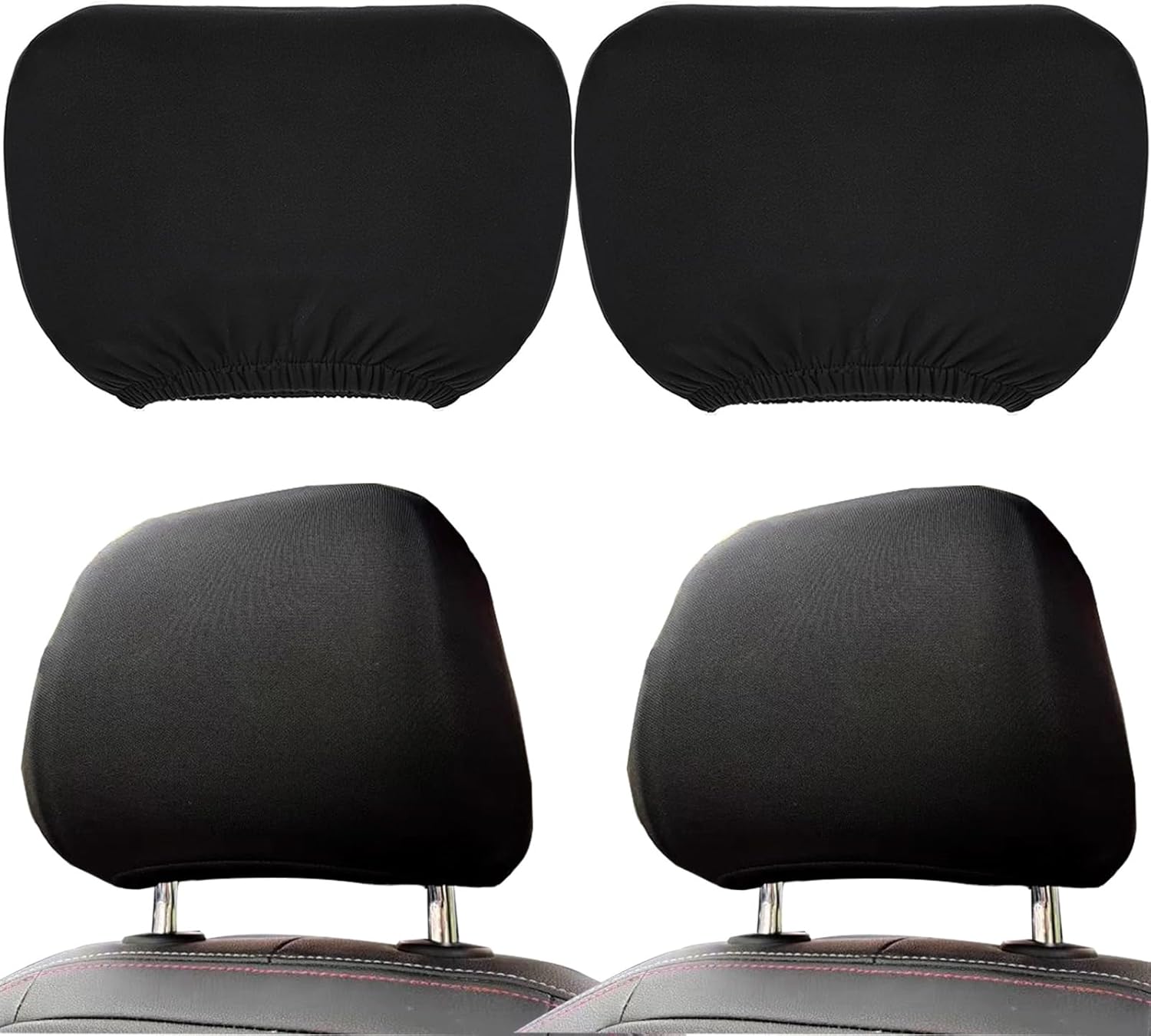 2 Pcs Headrest Covers for Cars Seat Universal Washable, Car Interior Seat Accessories Stuff Protector Dirt-Proof Wear-resistant Soft Fit for Most Car, Head Rest Cover for Car Van SUV Truck Taxi Black
