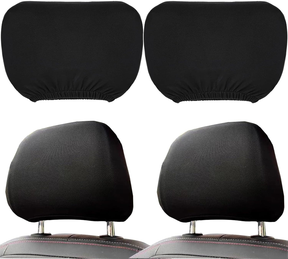 2 Pcs Headrest Covers for Cars Seat Universal Washable, Car Interior Seat Accessories Stuff Protector Dirt-Proof Wear-resistant Soft Fit for Most Car, Head Rest Cover for Car Van SUV Truck Taxi Black
