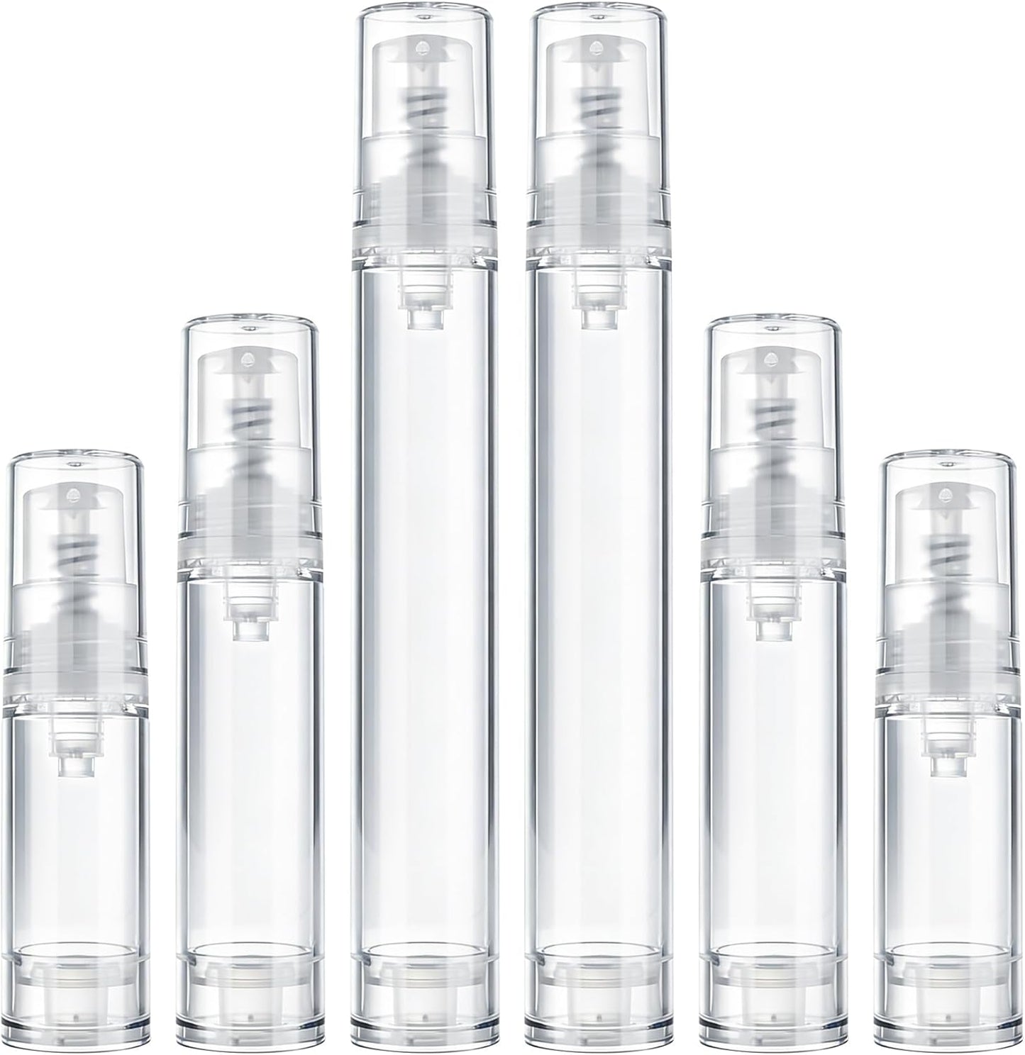 6pcs Airless Pump Bottle Travel, 5ml 10ml 15ml Empty Refillable Vacuum Press Pump Bottle, Plastic Mini Lotion Bottles Cosmetic Container for DIY Foundation Toiletries- Clear