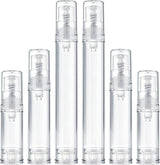 6pcs Airless Pump Bottle Travel, 5ml 10ml 15ml Empty Refillable Vacuum Press Pump Bottle, Plastic Mini Lotion Bottles Cosmetic Container for DIY Foundation Toiletries- Clear