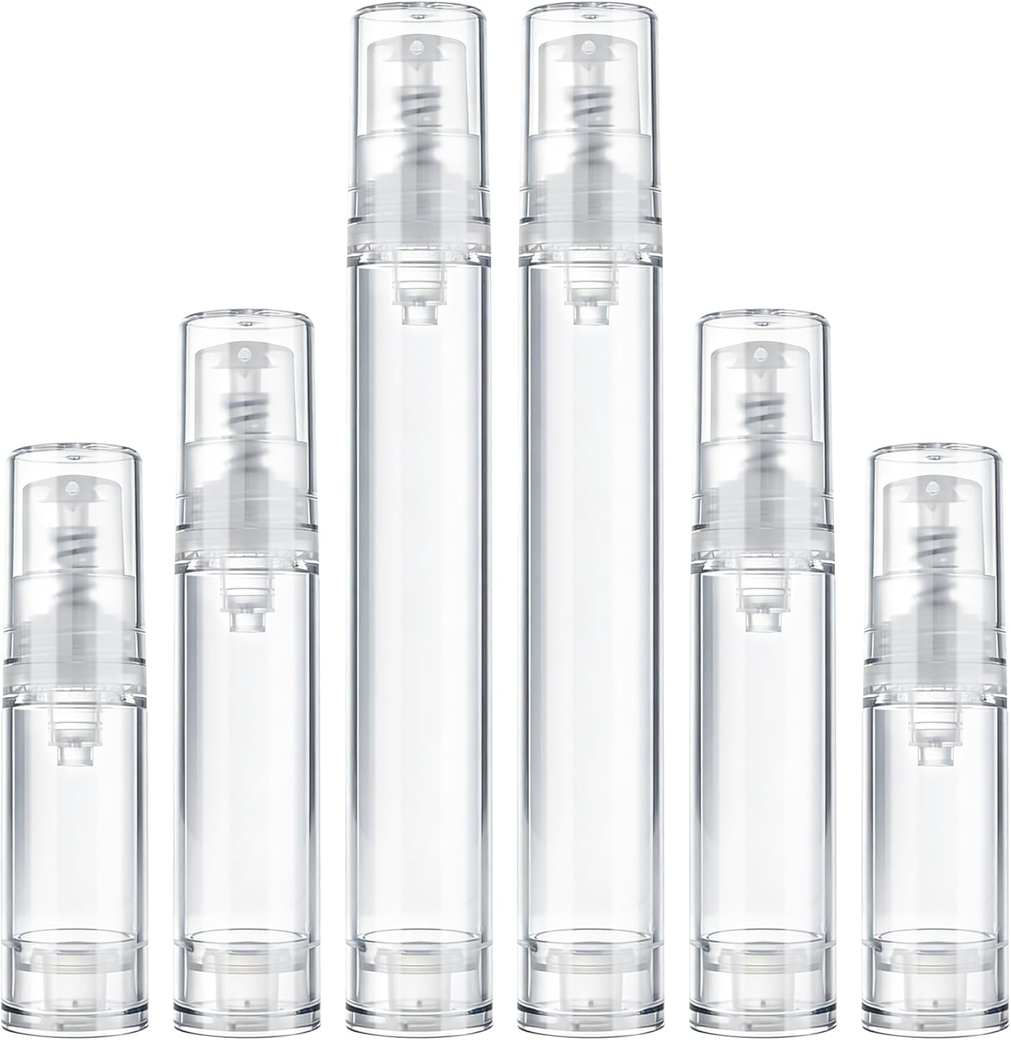 6pcs Airless Pump Bottle Travel, 5ml 10ml 15ml Empty Refillable Vacuum Press Pump Bottle, Plastic Mini Lotion Bottles Cosmetic Container for DIY Foundation Toiletries- Clear