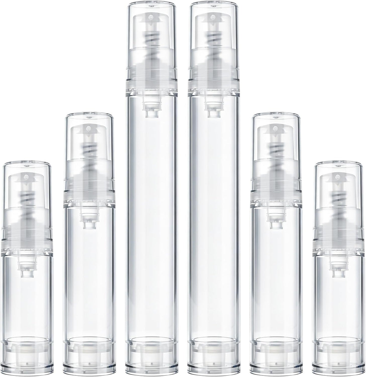 6pcs Airless Pump Bottle Travel, 5ml 10ml 15ml Empty Refillable Vacuum Press Pump Bottle, Plastic Mini Lotion Bottles Cosmetic Container for DIY Foundation Toiletries- Clear
