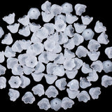 80pcs White Glass Trumpet Flower Beads, Bellflower Caps Flower Beads for Jewelry Making, Gradient Floral Charms for Necklace Earrings Bracelets DIY Crafts