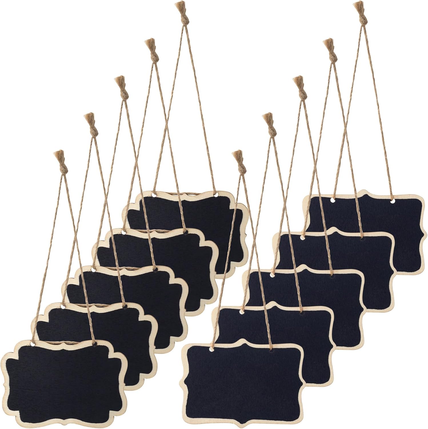 10pcs Mini Hanging Blackboard Decanter Tags, 2 Styles Wooden Double-Sided Chalkboard Signs Tags, Small Erasable Message Boards Labels for Decanter Party Wedding Wine Bottle- Black