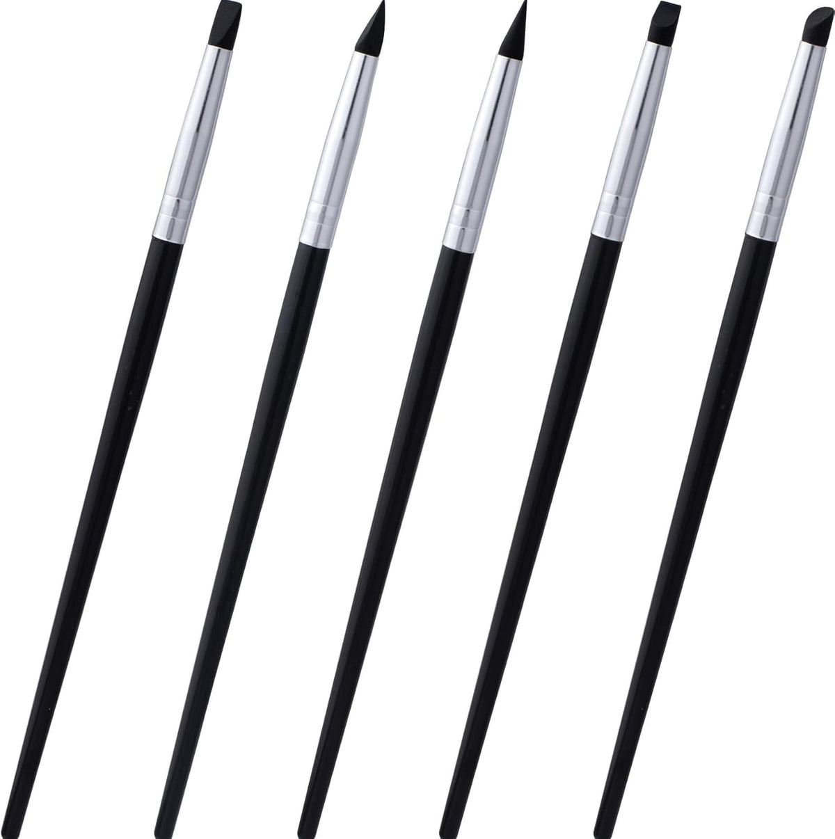 5pcs Silicone Paint Brush, Flexible Sculpting Shapers Brushes, Professional 5 Shape Tip Paint Pens DIY Tools for Painting Carving Pottery Clay Nail Art Handicraft- Black