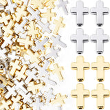 60pcs Cross Beads for Bracelets, Plastic Cross Charms Religious Beads, Mini Crucifix Loose Spacer Charm DIY Supplies for Necklaces Earrings Pendant Jewelry Making- Gold & Silver
