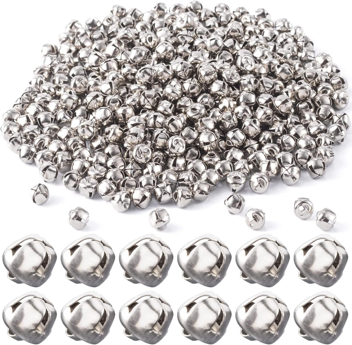 Small Jingle Bells for Crafts 400pcs, Metal Gold Silver Mini Jingle Bells Tiny Craft Bells for DIY Bracelet Anklets Necklace Knitting Jewelry Making Christmas Decoration