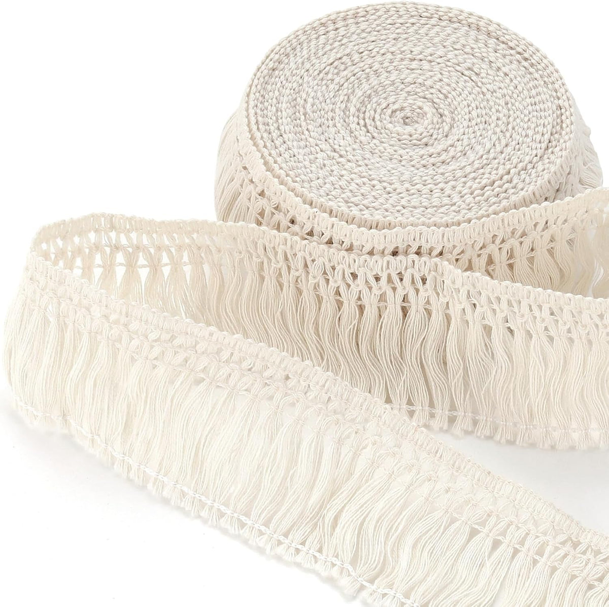 5 Yards Boho Long Fringe Tassel Trim, 2.36in Wide Fringe Trim Cotton Ribbon, Boho Tassel Ribbon Embellishments for Dress Skirt Curtain Home Decor- Beige