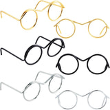 6pcs Mini Metal Doll Glasses, Small Round Glasses for Dolls Making, Tiny Dog Cat Eyeglasses Decorative Supplies Accessories for DIY Projects Costume Cosplay- Gold & Silver & Black