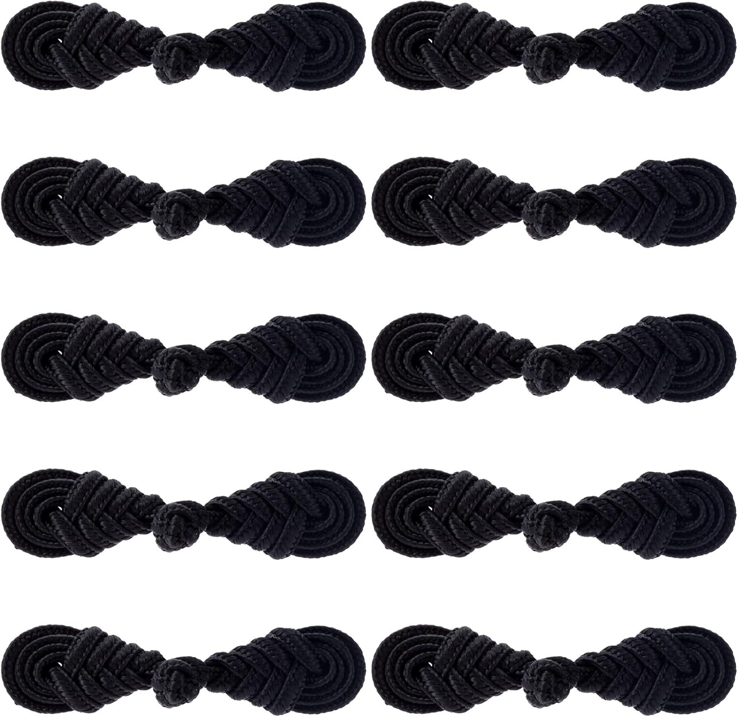 10 Pairs Black Chinese Closure Buttons, Handmade Frog Closures for Clothing, Sewing Buttons Fasteners for Dress Cheongsam Tang Suit Coats Costumes Scarf Cloak