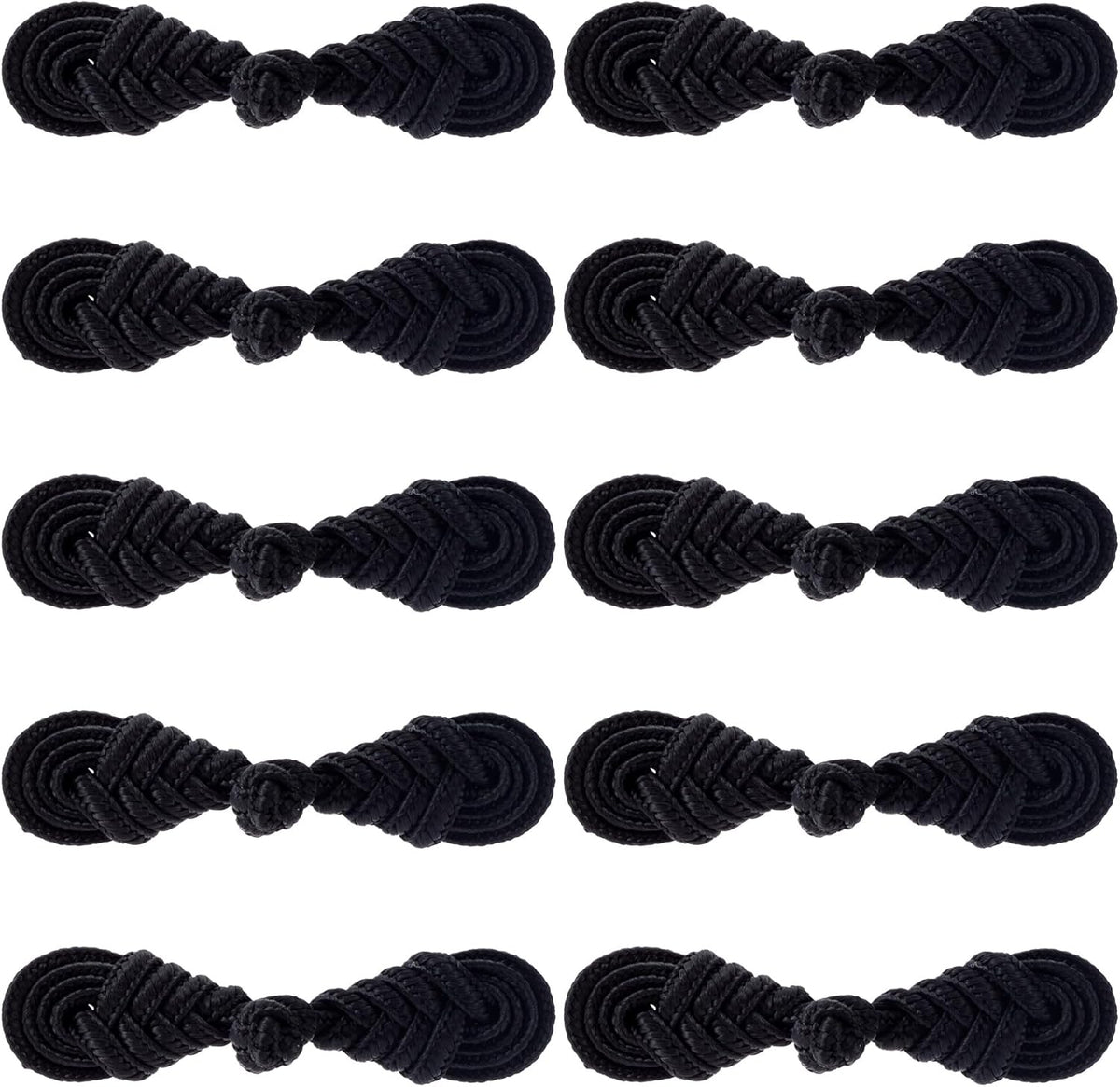 10 Pairs Black Chinese Closure Buttons, Handmade Frog Closures for Clothing, Sewing Buttons Fasteners for Dress Cheongsam Tang Suit Coats Costumes Scarf Cloak