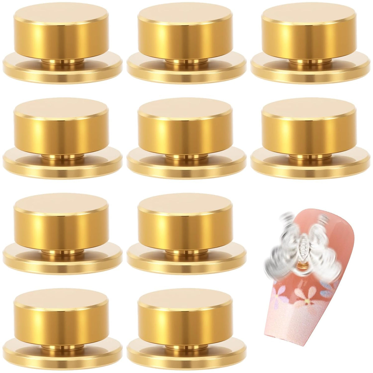 10pcs Rotating Nail Charms, 3D Nail Art Rotating Charms Bearing, Spinning Bearing Tools Accessories for Women Nail Decoration Crafting- Gold
