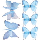 5pcs Blue Organza Butterfly Hair Clips, Non-Slip Rhinestone Gradient Barrettes for Women, Double-Layer Butterfly Hair Accessories for Long Short Thick Thin Fine Hairstyles