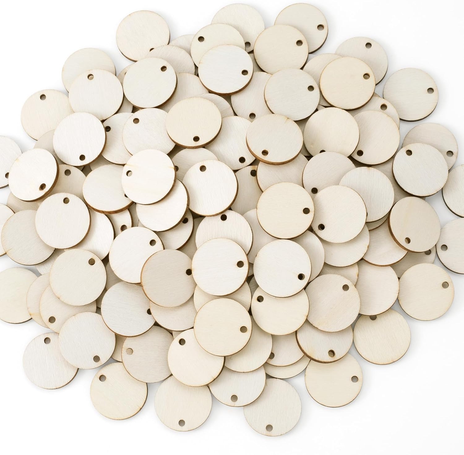 150pcs Unfinished Wood Circle for Crafts, 1 Inch Blank Hanging Wooden Discs with Holes, Natural Wood Circles Disc Cutout for Signs DIY Crafts Decoration- Wood Color