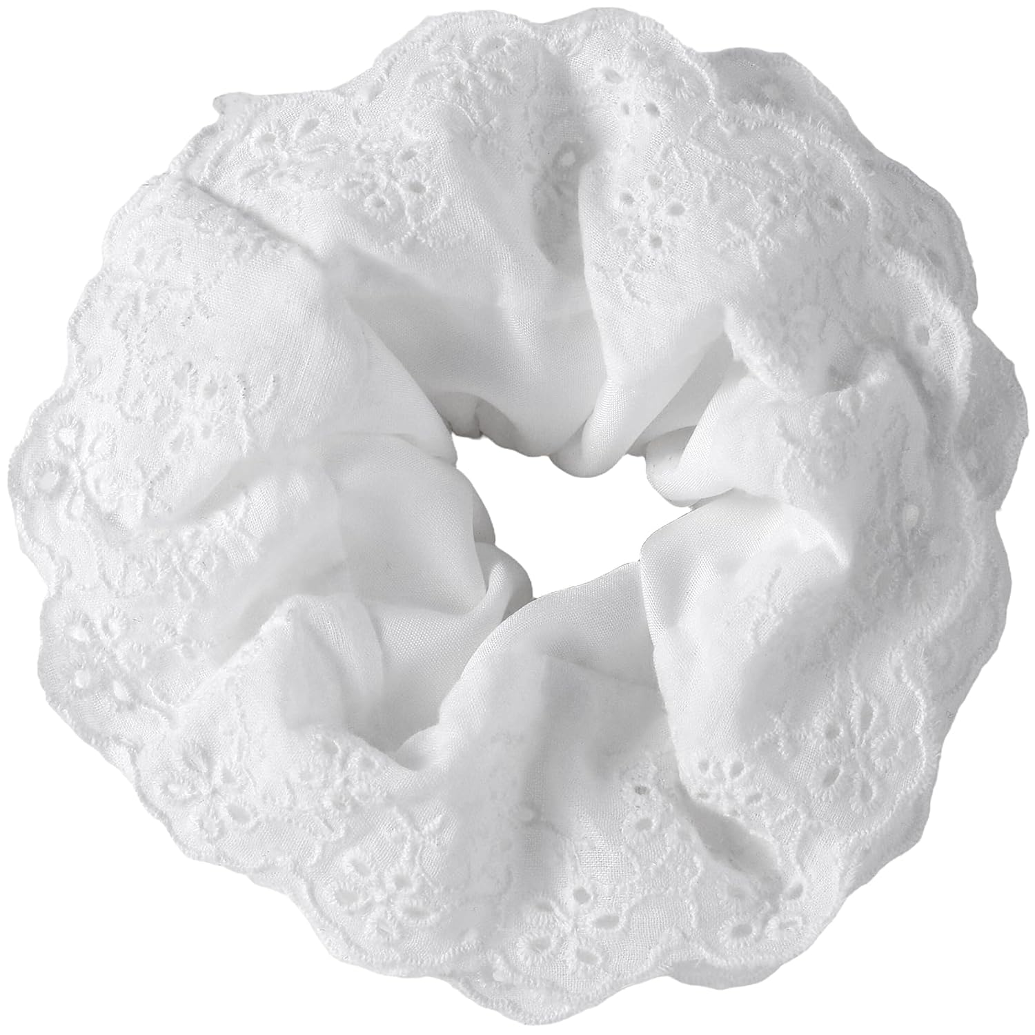 White Lace Scrunchies, Multi Layers Large Lace Scrunchies for Women, Oversized Ruffle Hair Ties Bands Elastics for Thick Thin Long Curly Hair