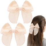 2pcs Beige Fable Bow Hair Clip for Women, Ribbon Hair Bows Barrettes, Swallowtail Hair Bow Clips Alligator Barrettes Accessories for Hairstyles School Graduation Weddings